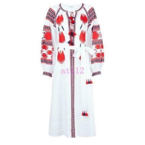 NWT Embroidered linen boho dress maxi with fashion embroidery Vyshyvanka - Picture 5 of 12